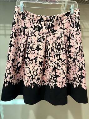 Luxe by Carmen Marc Valvo Black Pink Floral Flared Skirt Size 6P
